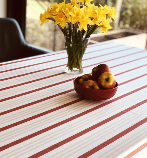 Jacquard-Tischdecke rot-beige gestreift, 150x250
