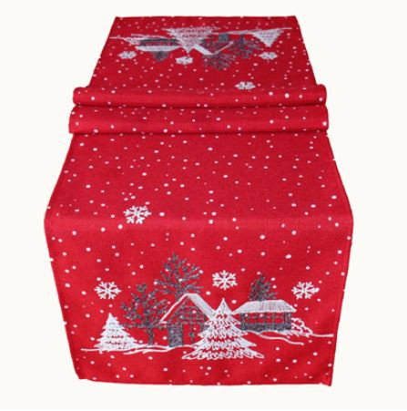 Weihnachtstischläufer Winterdorf, rot weiß, 40x140
